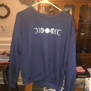 Dark blue flowered moon pattern long sleeved shirt